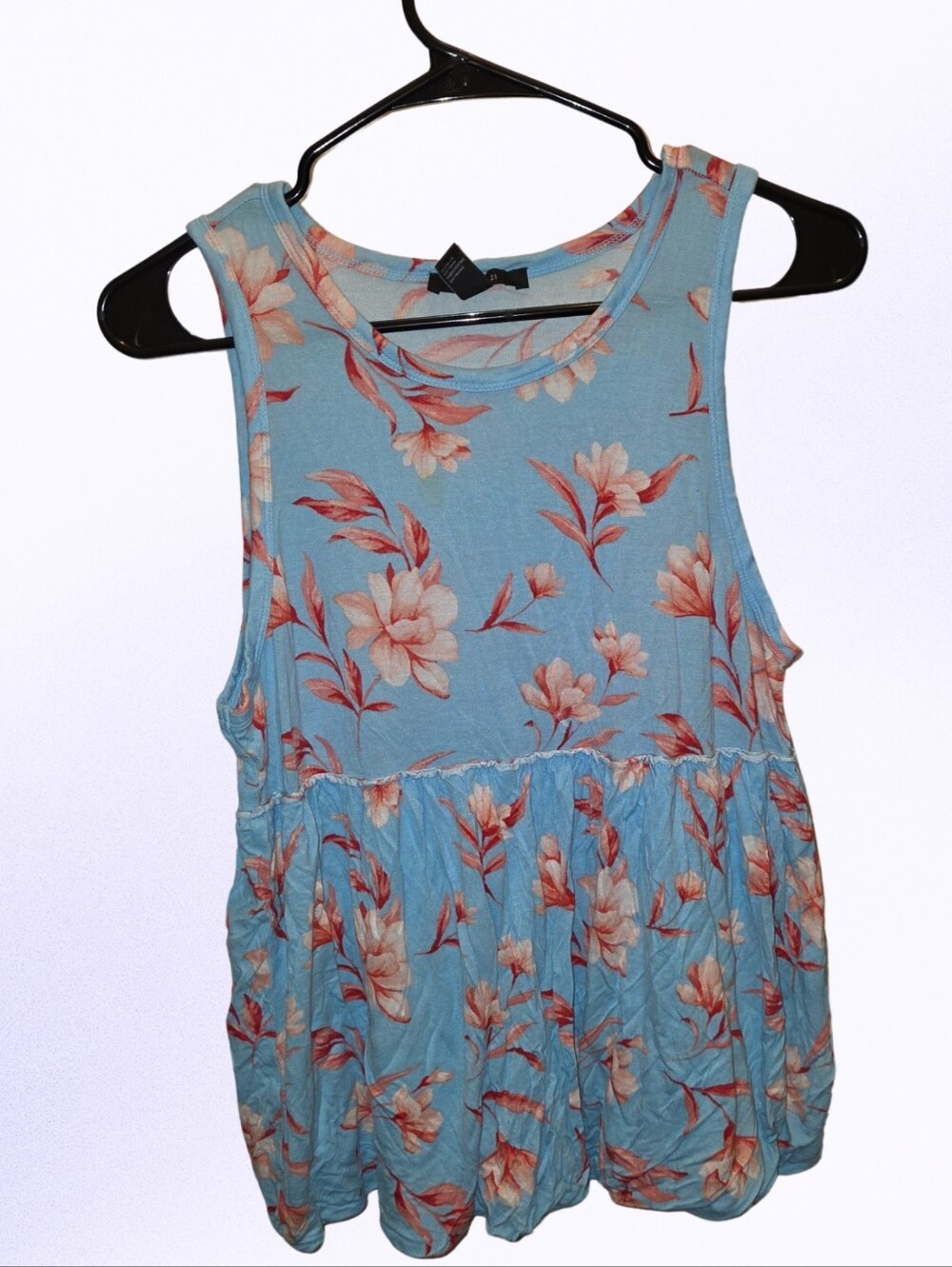Forever 21 Sky Blue Floral Tank Peplum